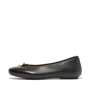 FITFLOP DYNAMICUSH DELICATO BOW SOFT LEATHER BALLET FLATS HX8-001 BLACK