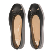 FITFLOP DYNAMICUSH DELICATO BOW SOFT LEATHER BALLET FLATS HX8-001 BLACK