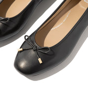 FITFLOP DYNAMICUSH DELICATO BOW SOFT LEATHER BALLET FLATS HX8-001 BLACK