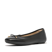 FITFLOP DYNAMICUSH DELICATO BOW SOFT LEATHER BALLET FLATS HX8-001 BLACK