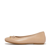 FITFLOP DYNAMICUSH DELICATO BOW SOFT LEATHER BALLET FLATS HX8-B41 BEIGE