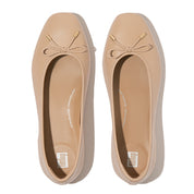 FITFLOP DYNAMICUSH DELICATO BOW SOFT LEATHER BALLET FLATS HX8-B41 BEIGE