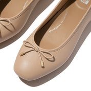 FITFLOP DYNAMICUSH DELICATO BOW SOFT LEATHER BALLET FLATS HX8-B41 BEIGE
