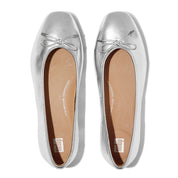 FITFLOP DYNAMICUSH DELICATO BOW SOFT METALLIC-LEATHER BALLET FLATS IH2-011 SILVER
