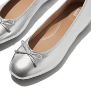 FITFLOP DYNAMICUSH DELICATO BOW SOFT METALLIC-LEATHER BALLET FLATS IH2-011 SILVER