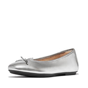 FITFLOP DYNAMICUSH DELICATO BOW SOFT METALLIC-LEATHER BALLET FLATS IH2-011 SILVER