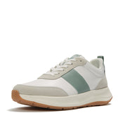 FITFLOP F-MODE FLOW LEATHER/SUEDE FLATFORM SNEAKERS HX7-D68 URBAN WHITE/FROSTED SAGE