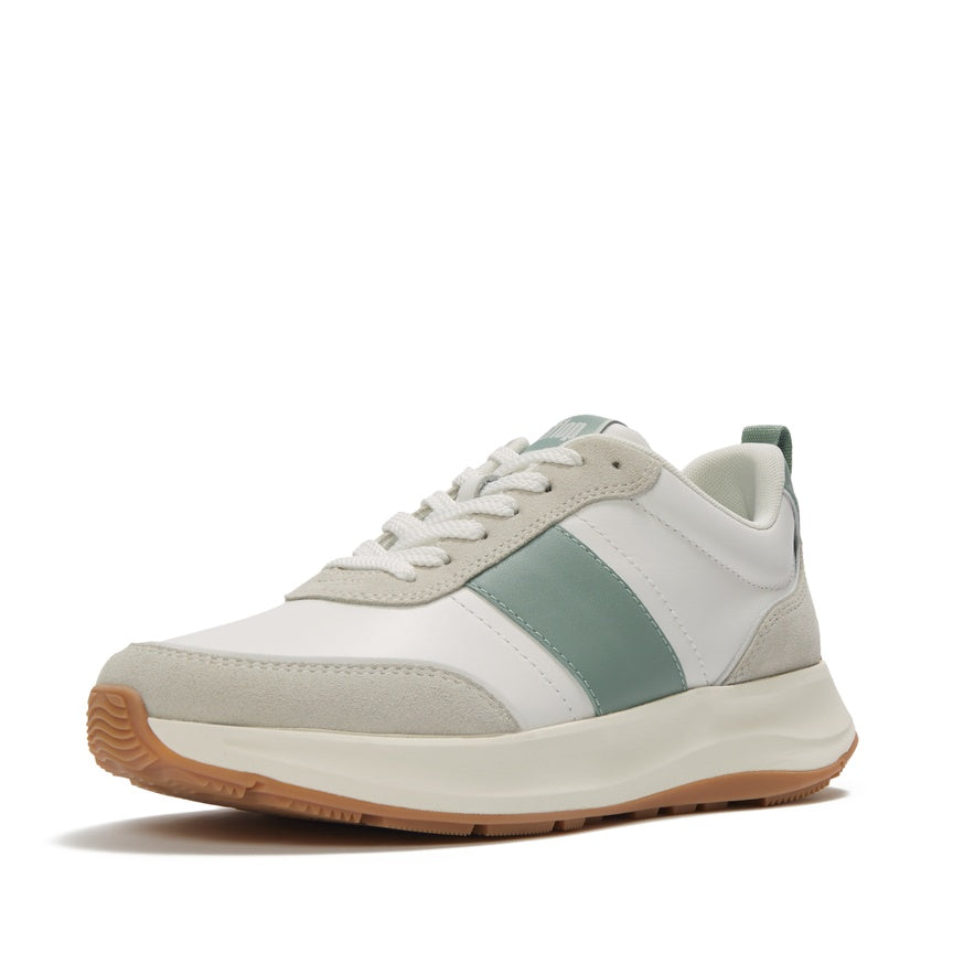 FITFLOP F-MODE FLOW LEATHER/SUEDE FLATFORM SNEAKERS HX7-D68 URBAN WHITE/FROSTED SAGE