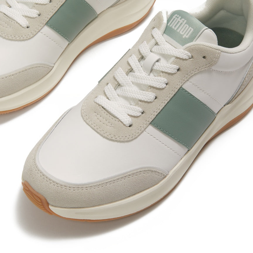 FITFLOP F-MODE FLOW LEATHER/SUEDE FLATFORM SNEAKERS HX7-D68 URBAN WHITE/FROSTED SAGE