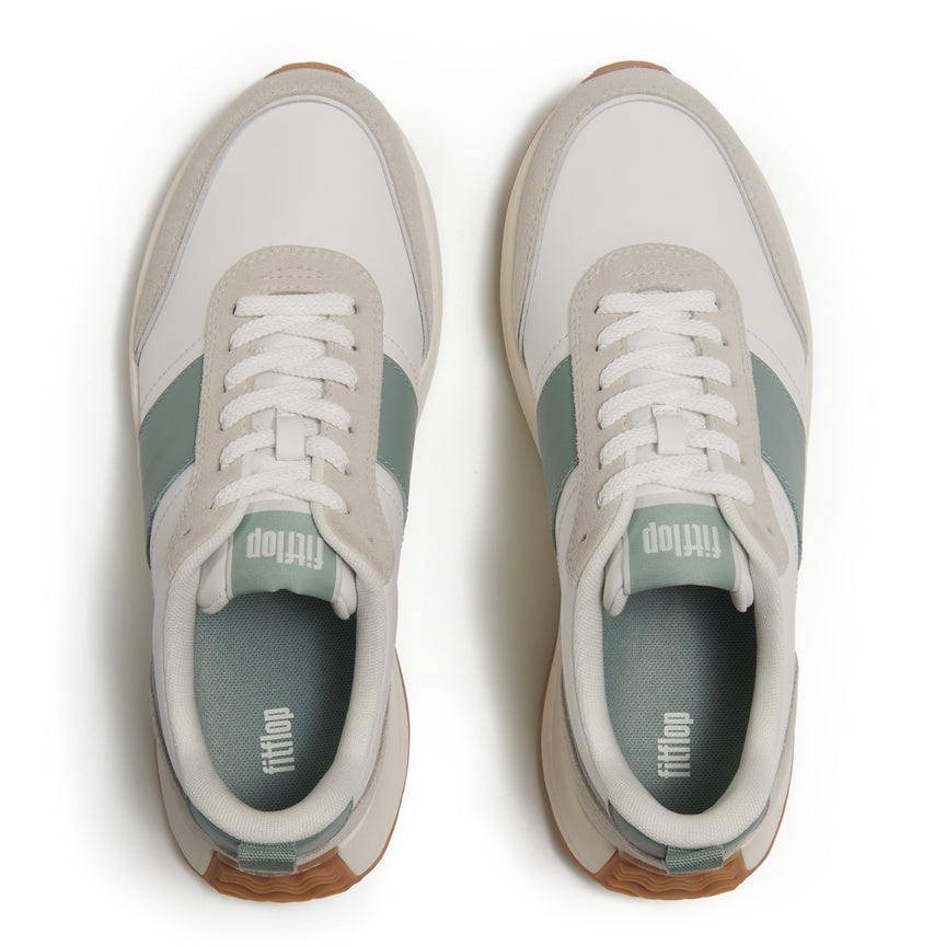 FITFLOP F-MODE FLOW LEATHER/SUEDE FLATFORM SNEAKERS HX7-D68 URBAN WHITE/FROSTED SAGE