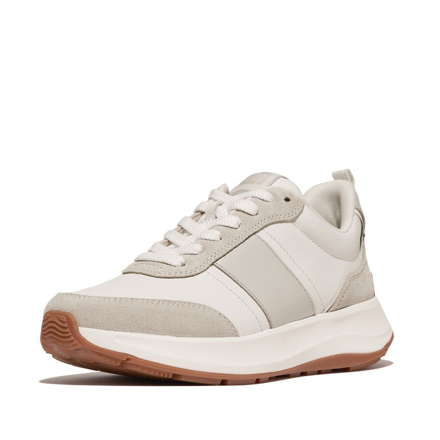 FITFLOP F-MODE FLOW LEATHER/SUEDE FLATFORM SNEAKERS HX7-646  URBAN WHITE MIX