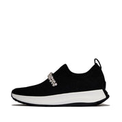 FITFLOP F-MODE FLOW PEARLS & CRYSTAL KNIT SLIP-ON SNEAKERS A1C-001 BLACK