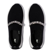 FITFLOP F-MODE FLOW PEARLS & CRYSTAL KNIT SLIP-ON SNEAKERS A1C-001 BLACK