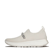 FITFLOP F-MODE FLOW PEARLS-&-CRYSTAL KNIT SLIP-ON SNEAKERS A1C-A99 BEIGE