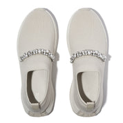 FITFLOP F-MODE FLOW PEARLS-&-CRYSTAL KNIT SLIP-ON SNEAKERS A1C-A99 BEIGE
