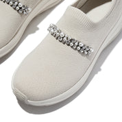 FITFLOP F-MODE FLOW PEARLS-&-CRYSTAL KNIT SLIP-ON SNEAKERS A1C-A99 BEIGE