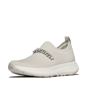 FITFLOP F-MODE FLOW PEARLS-&-CRYSTAL KNIT SLIP-ON SNEAKERS A1C-A99 BEIGE