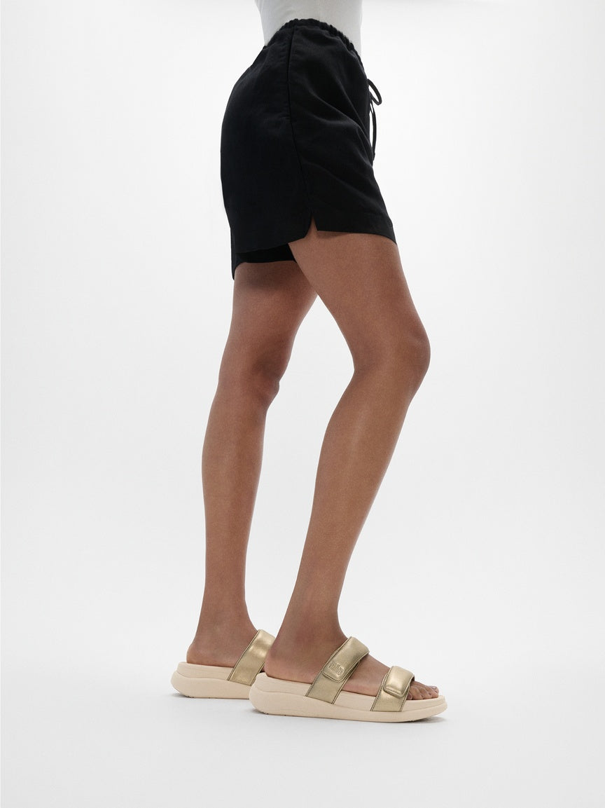 FITFLOP F-MODE GO ADJUSTABLE FLATFORM TWO-BAR SLIDES IW2-675 PLATINO