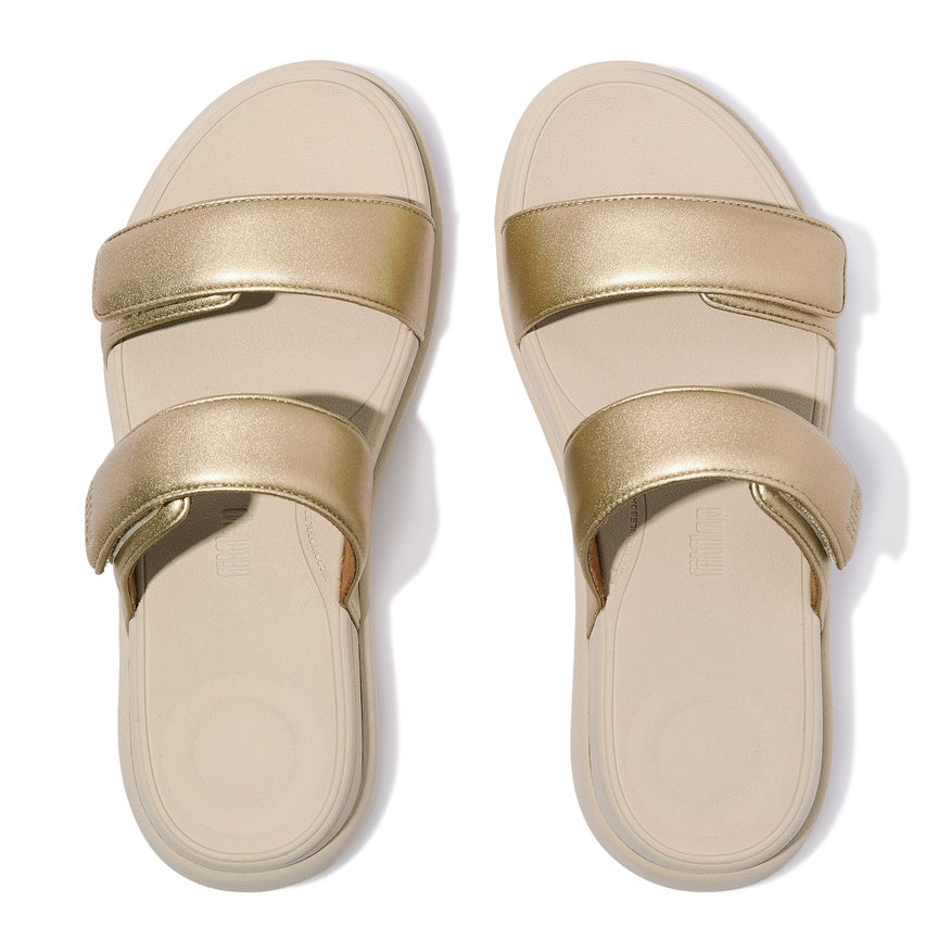 FITFLOP F-MODE GO ADJUSTABLE FLATFORM TWO-BAR SLIDES IW2-675 PLATINO