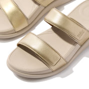 FITFLOP F-MODE GO ADJUSTABLE FLATFORM TWO-BAR SLIDES IW2-675 PLATINO