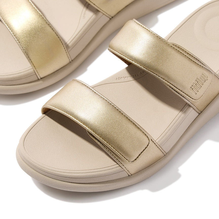 FITFLOP F-MODE GO ADJUSTABLE FLATFORM TWO-BAR SLIDES IW2-675 PLATINO