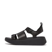 FITFLOP F-MODE LEATHER FLATFORM FISHERMAN SANDALS HV1-001 BLACK