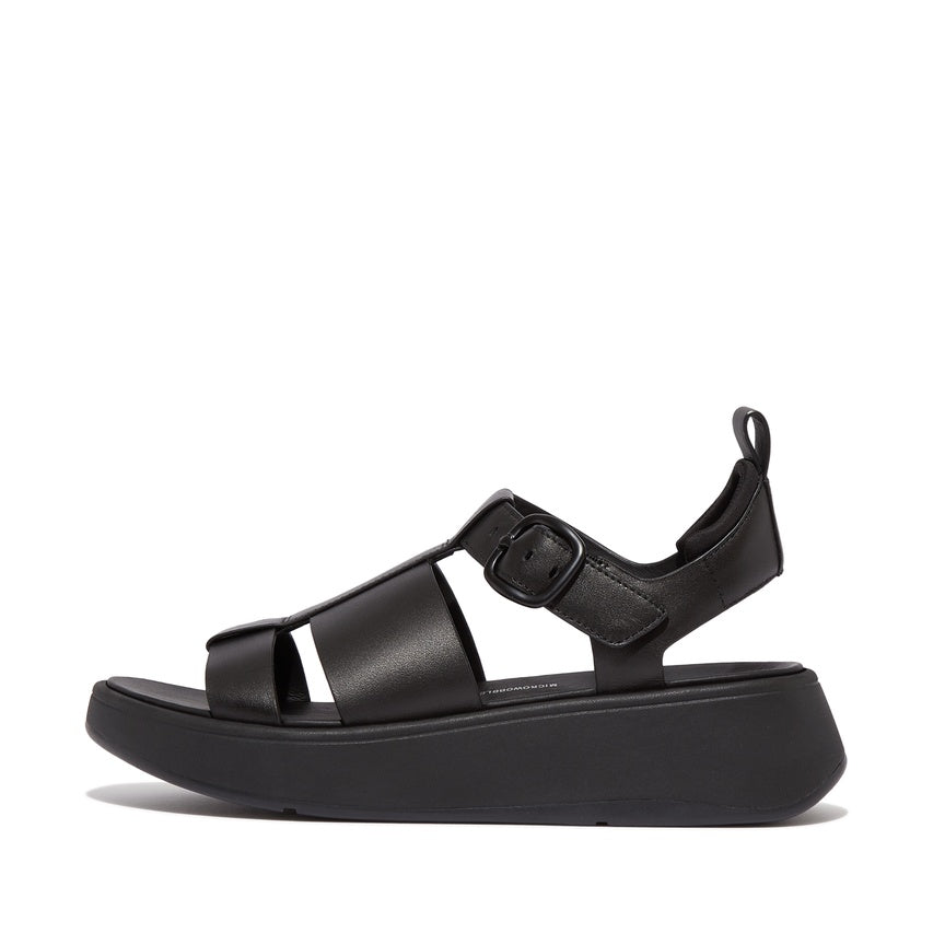 FITFLOP F-MODE LEATHER FLATFORM FISHERMAN SANDALS HV1-001 BLACK