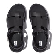 FITFLOP F-MODE LEATHER FLATFORM FISHERMAN SANDALS HV1-001 BLACK
