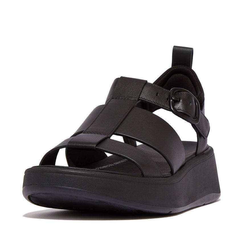 FITFLOP F-MODE LEATHER FLATFORM FISHERMAN SANDALS HV1-001 BLACK