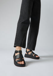 FITFLOP F-MODE LEATHER FLATFORM FISHERMAN SANDALS HV1-001 BLACK
