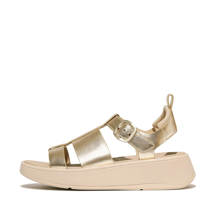 FITFLOP F-MODE METALLIC LEATHER FLATFORM FISHERMAN SANDALS HV2-675 PLATINO