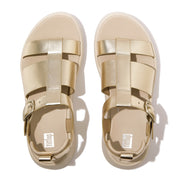 FITFLOP F-MODE METALLIC LEATHER FLATFORM FISHERMAN SANDALS HV2-675 PLATINO