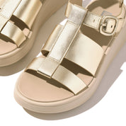 FITFLOP F-MODE METALLIC LEATHER FLATFORM FISHERMAN SANDALS HV2-675 PLATINO