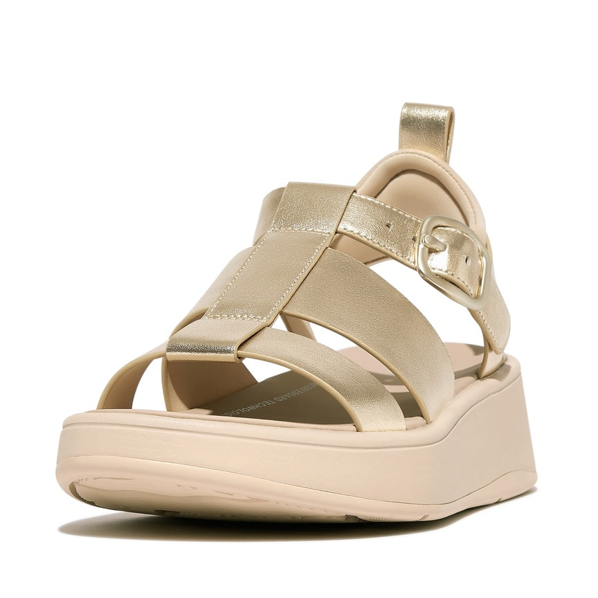 FITFLOP F-MODE METALLIC LEATHER FLATFORM FISHERMAN SANDALS HV2-675 PLATINO