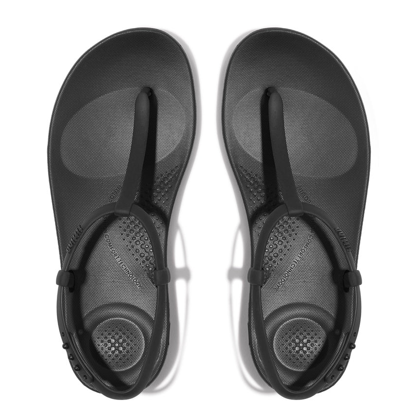 FITFLOP iQUSHION SPLASH T-STRAP SANDALS JD8-090 ALL BLACK
