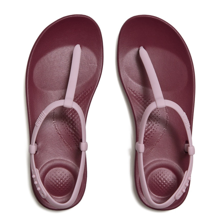 FITFLOP iQUSHION SPLASH T-STRAP SANDALS JD8-E66 DUSK LILAC/DARK MERLOT