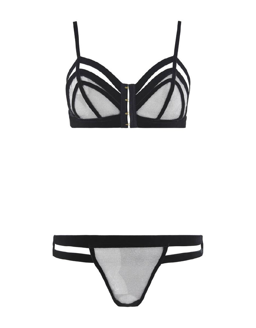 Boite a Desir Velvet Bands Bondage Style Bra & Brief Set