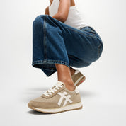 FITFLOP RETRO-Q FF FABRIC/SUEDE SNEAKERS A5P-E08 CAPPUCCINO/CREAM