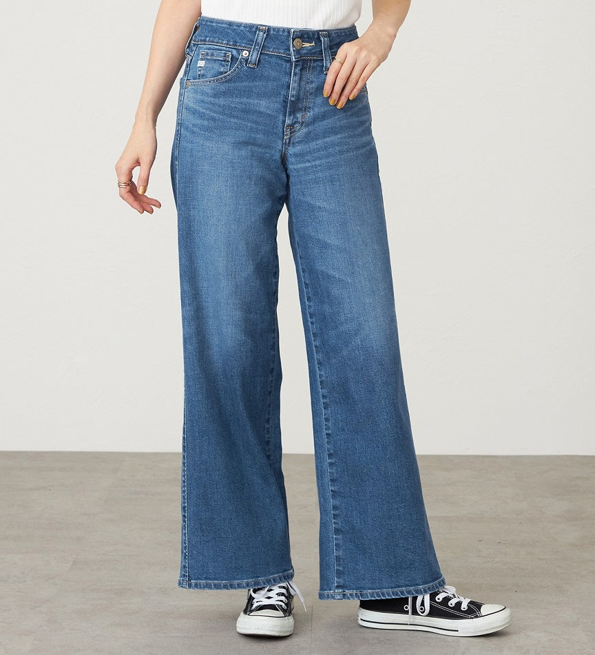 SOMETHING JEANS LISA SEMI WIDE SKY35-46  MID BLUE USED WASH