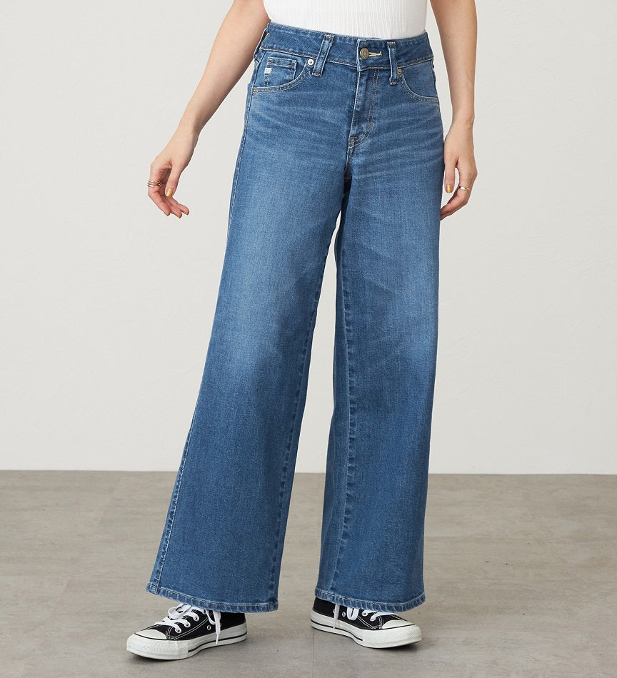 SOMETHING JEANS LISA SEMI WIDE SKY35-46  MID BLUE USED WASH