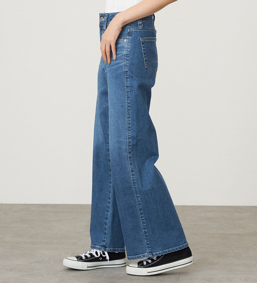 SOMETHING JEANS LISA SEMI WIDE SKY35-46  MID BLUE USED WASH