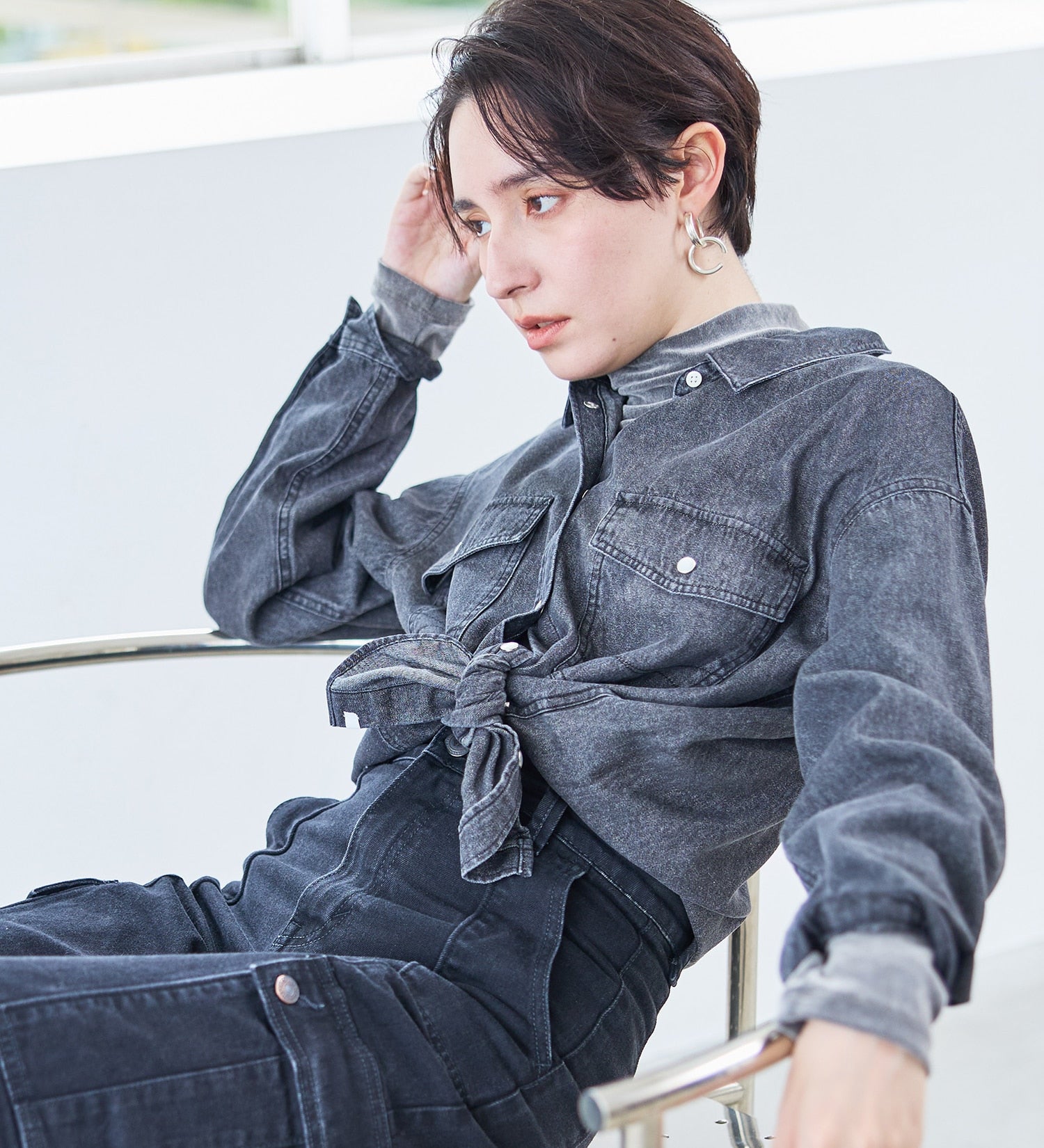 SOMETHING BIG DENIM SHIRT ST224-183 L/S BLACK
