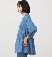 SOMETHING TIERED DENIM SHIRTS ST250-6198 LIGHT BLUE
