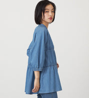 SOMETHING TIERED DENIM SHIRTS ST250-6198 LIGHT BLUE