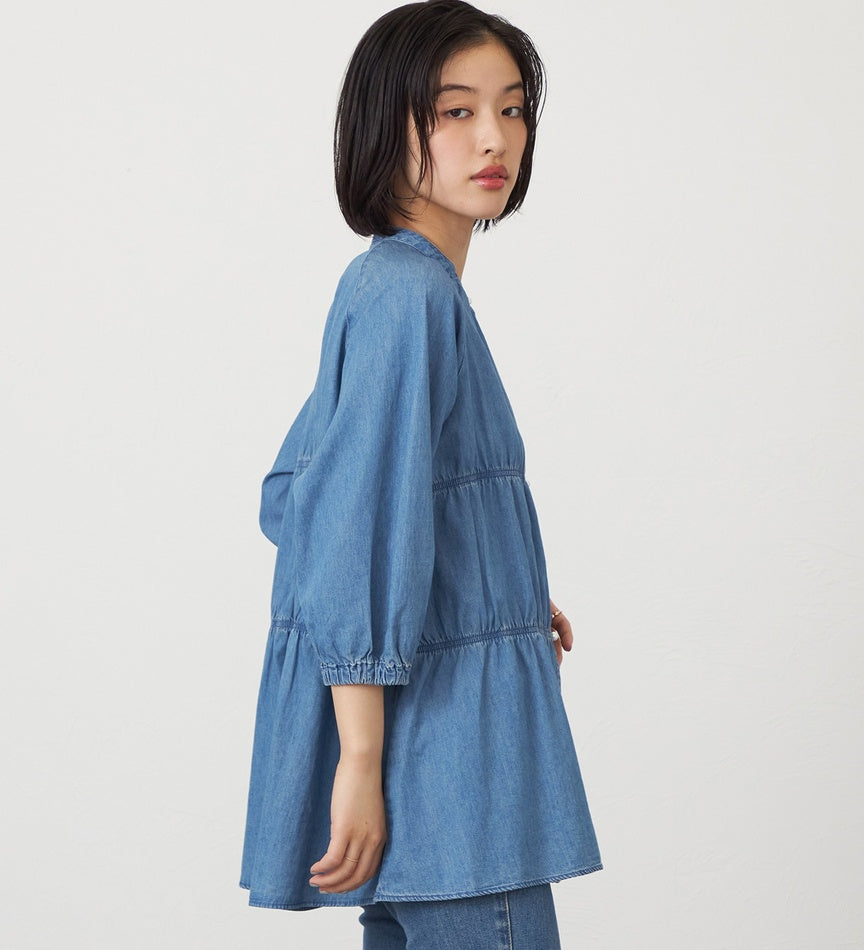 SOMETHING TIERED DENIM SHIRTS ST250-6198 LIGHT BLUE
