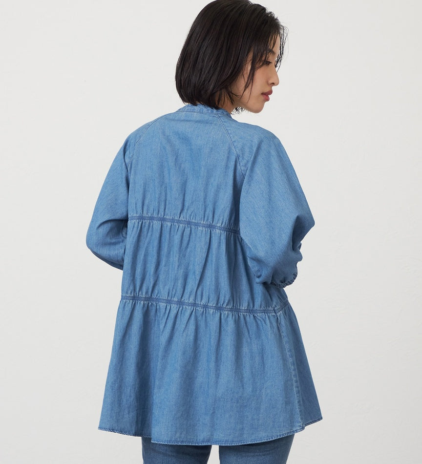 SOMETHING TIERED DENIM SHIRTS ST250-6198 LIGHT BLUE