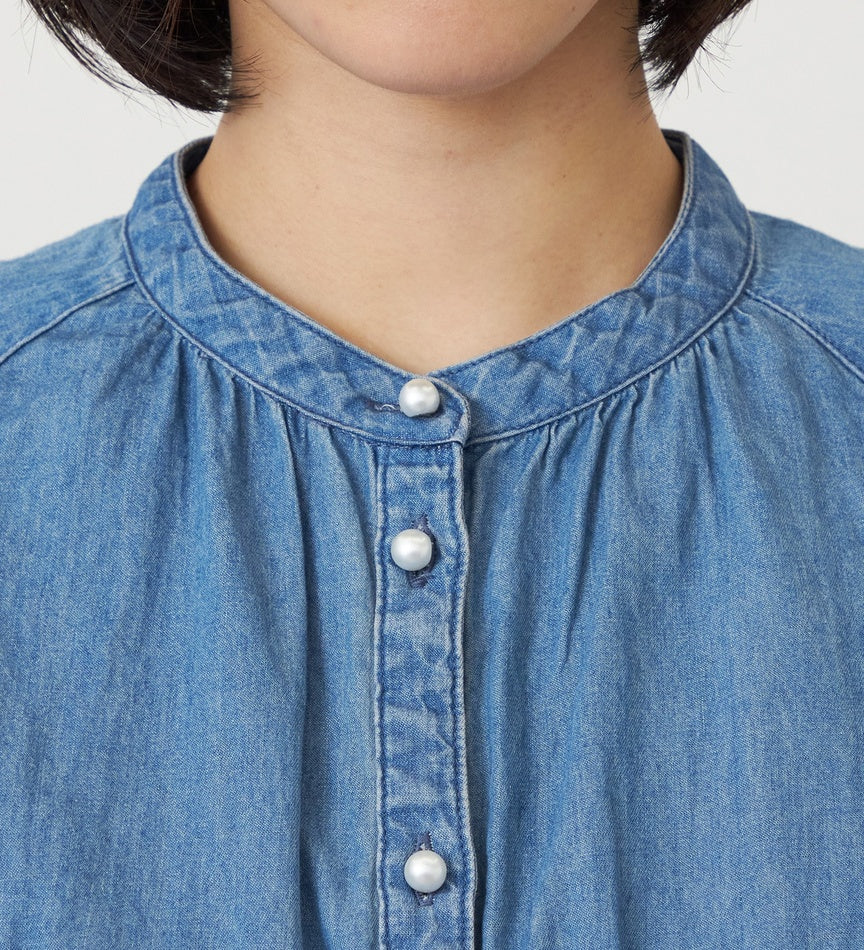 SOMETHING TIERED DENIM SHIRTS ST250-6198 LIGHT BLUE