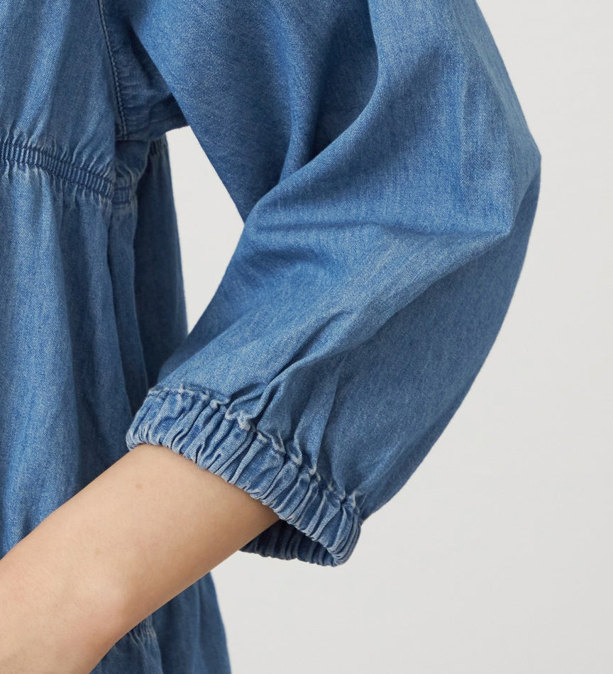 SOMETHING TIERED DENIM SHIRTS ST250-6198 LIGHT BLUE