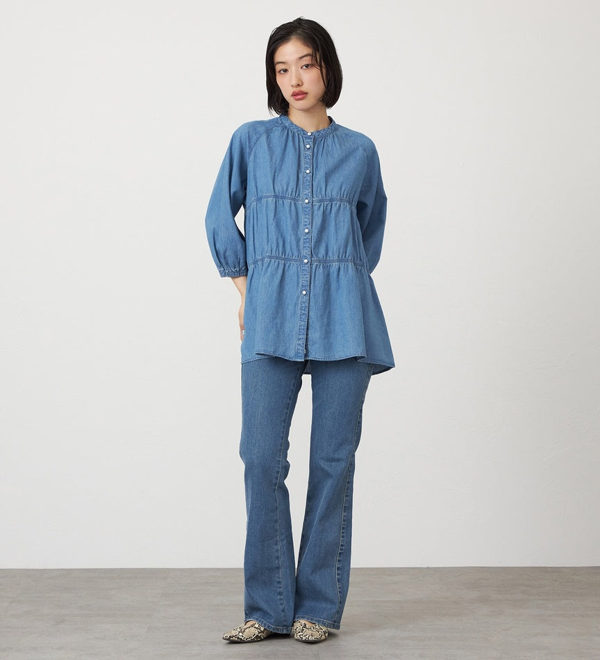 SOMETHING TIERED DENIM SHIRTS ST250-6198 LIGHT BLUE
