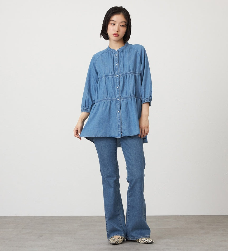 SOMETHING TIERED DENIM SHIRTS ST250-6198 LIGHT BLUE